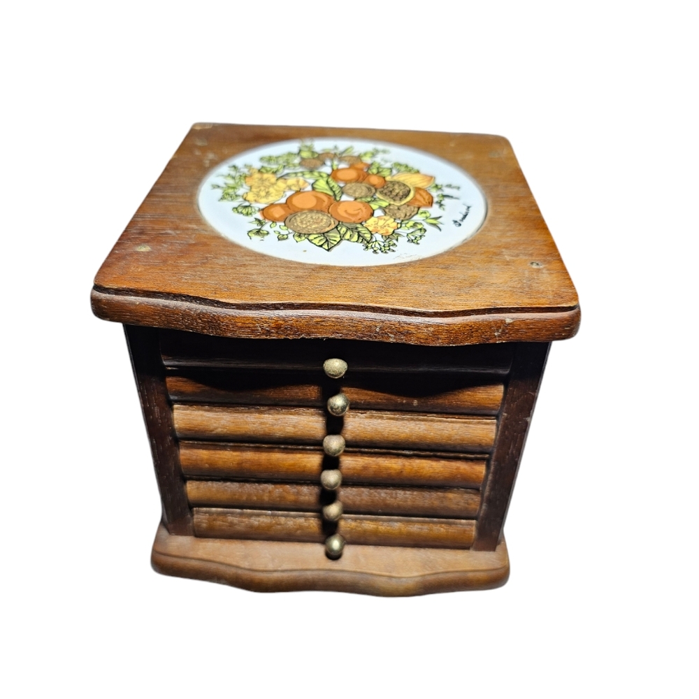 Goodwood Vintage Wood Cork Coasters Fruit Flowers 6 Coaster Set Mid Century